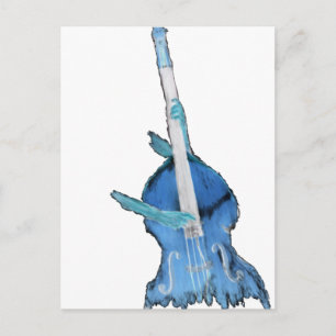 Carte Postale Basse debout, joué par deux mains, inversion bleue