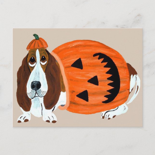 Carte postale Basset En Costume Citrouille (Devant)