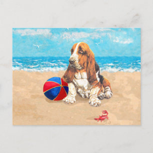 Carte Postale Basset Hound à la Plage