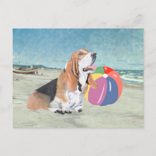Carte Postale Basset Hound à la Plage