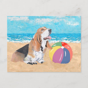 Carte Postale Basset Hound à la Plage