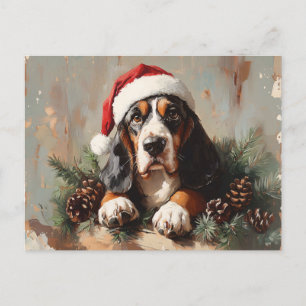 Carte Postale Basset Hound dans une peinture à l'huile de chapea