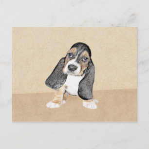 Carte Postale Basset Hound Peinture Chiot - Art Chien original