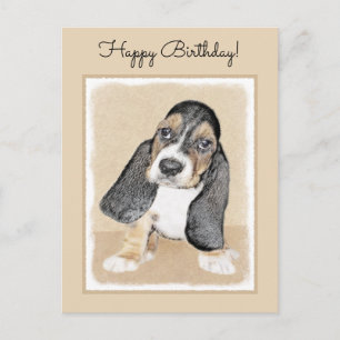 Carte Postale Basset Hound Peinture Chiot - Art Chien original