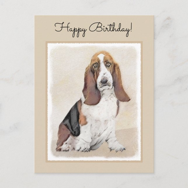Carte Postale Basset Hound Peinture - Cute Original Chien Art (Devant)