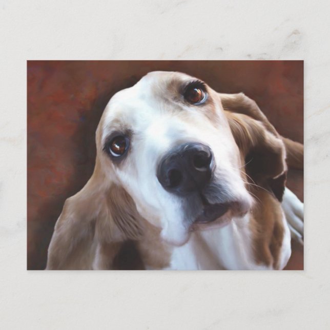 Carte Postale Basset Hound Peinture d'Art Portrait (Devant)