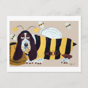 Carte Postale Basset Hound pillant une ruche