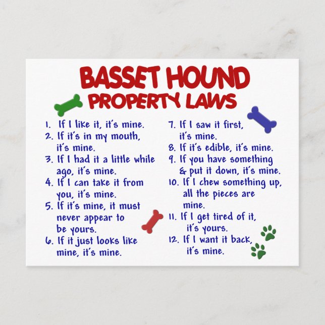 Carte Postale BASSET HOUND, propriété Lois 2 (Devant)