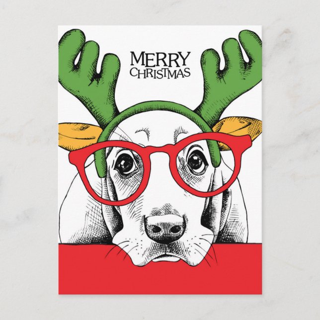 Carte Postale Basset Hound Reindeer (Devant)