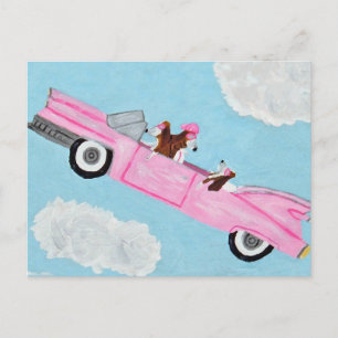 Carte Postale Basset Hounds dans une décapotable rose
