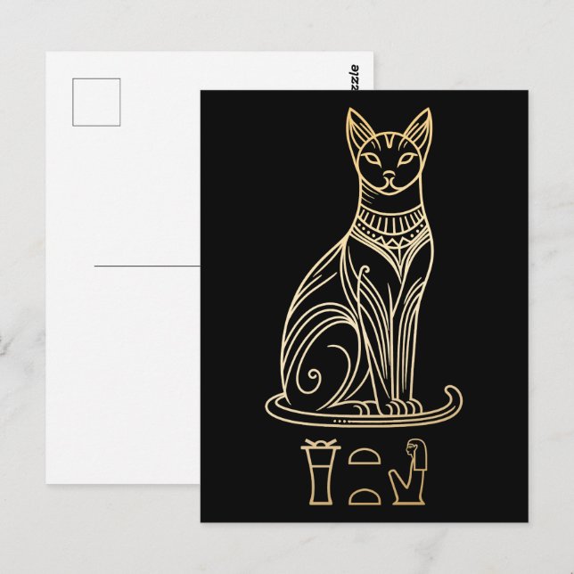 Carte Postale Bastet, déesse égyptienne des chats. Nom dans les  (Devant / Derrière)