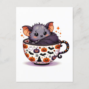 Carte Postale Bat adorable dans un thé d'Halloween