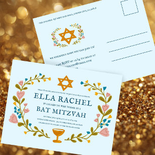 Carte Postale Bat mitzvah à couronne florale sur mesure dessiné 