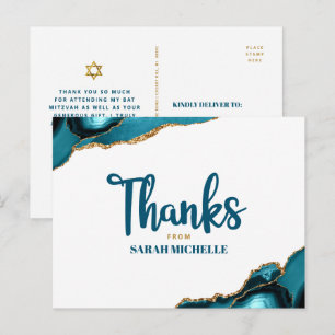Carte Postale Bat mitzvah Gold Turquoise Agate Script Merci