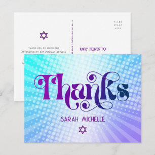 Carte Postale Bat mitzvah Retro bleu violet Merci dégradé
