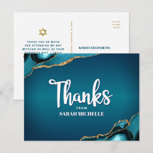 Carte Postale Bat mitzvah Turquoise Agate Ombre Script Merci