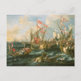 Carte Postale Bataille d'Actium, navires de guerre grecs et roma