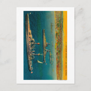 Carte Postale Bataillons américains ancrés à Long Beach