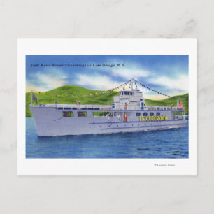 Carte Postale Bateau à moteur en acier Ticondéroga sur le lac