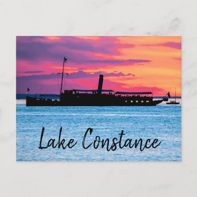 Carte Postale Bateau à vapeur du lac Constance au Sunset Art (Devant)
