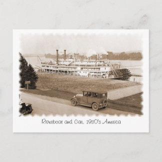 Carte Postale Bateau à vapeur et voiture, l'Amérique des années
