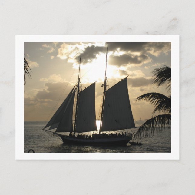 Carte Postale Bateau à voile à Sunset (Devant)