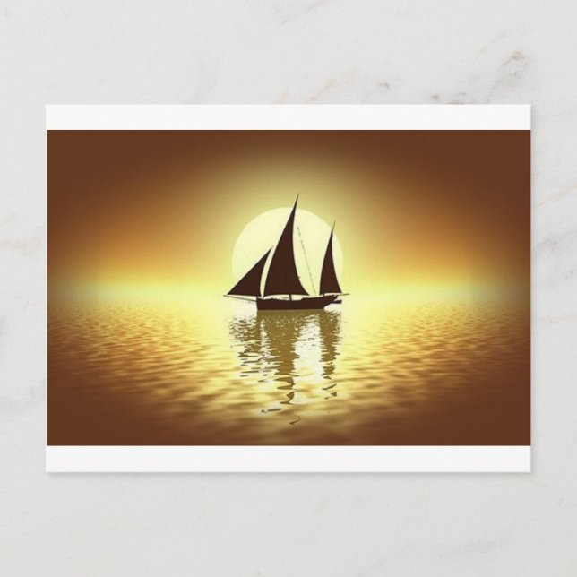 Carte Postale Bateau à voile au coucher du soleil (Devant)