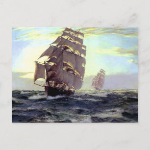 Carte Postale Bateau à voile dans la peinture de la mer