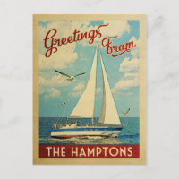 Bateau à voile Hamptons Postcard Vintage New York