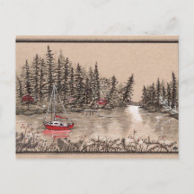 Bateau à voile rouge Puget Sound, au large de la p