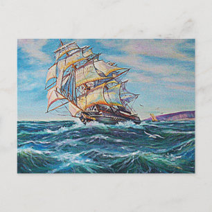 Carte Postale Bateau à voile sur les eaux froides Peinture à l'h