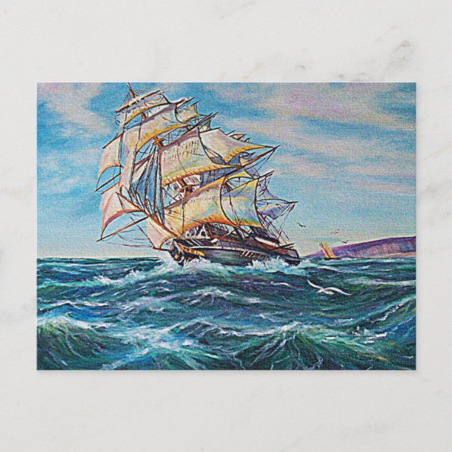 Carte Postale Bateau à voile sur les eaux froides Peinture à l'h (Devant)