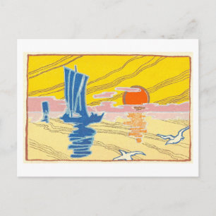 Carte Postale Bateau à voile vintage et soleil, Japon