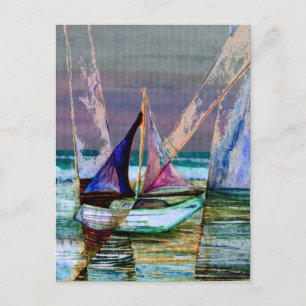 Carte Postale Bateau Abstrait Mer Turquoise