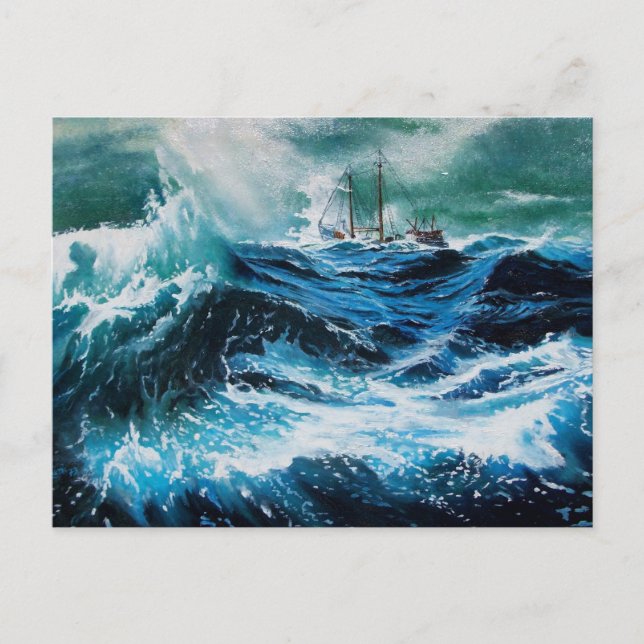 Carte Postale Bateau dans la mer dans la tempête (Devant)
