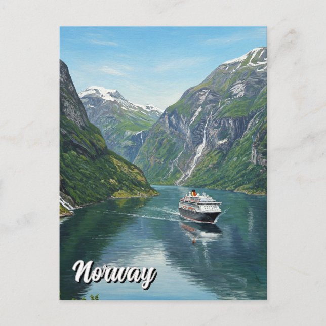 Carte Postale Bateau de croisière en Norvège Fjord (Devant)