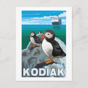 Carte Postale Bateau de croisière Kodiak, AlaskaPuffins et Alask