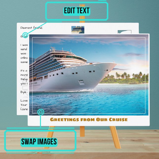 Carte Postale Bateau de croisière près d'une plage (Please enjoy our cruise ship postcard)