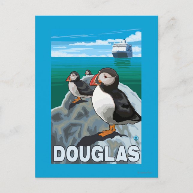 Carte Postale Bateau de pêche et de croisière - Douglas, Alaska (Devant)