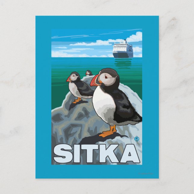 Carte Postale Bateau de pêche et de croisière - Sitka, Alaska (Devant)