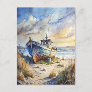 Carte Postale Bateau de pêche Plage Océan Rivage Côtière Naútic