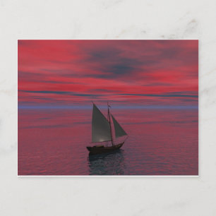 Carte Postale Bateau et coucher de soleil