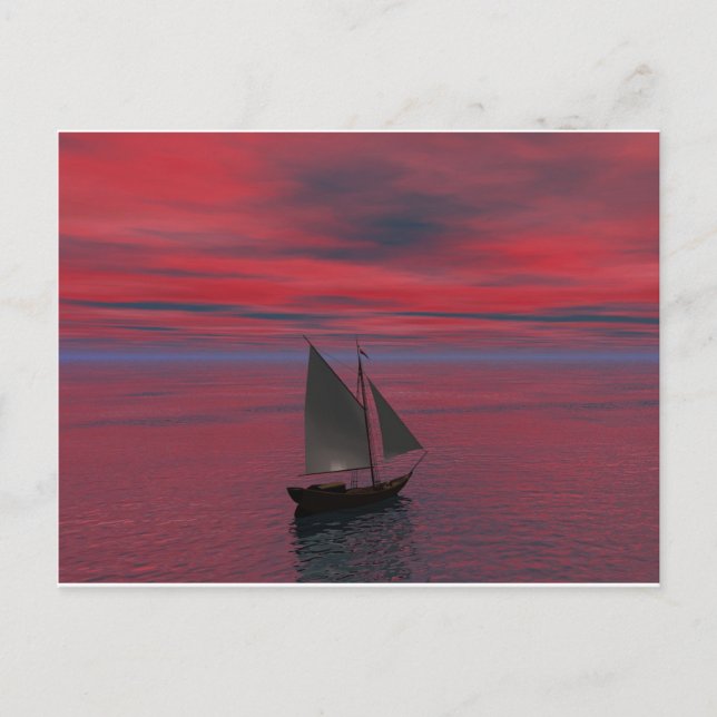 Carte Postale Bateau et coucher de soleil (Devant)