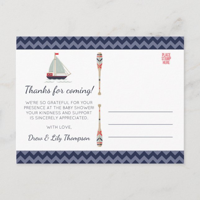 Carte Postale Bateau nautique Ahoy Baby Boy Shoy Merci (Devant)