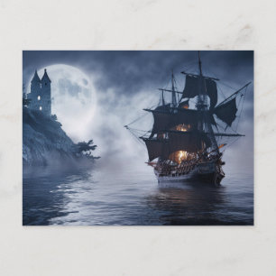 Carte Postale Bateau pirate et château 