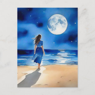 Carte Postale Bateau sous Pleine lune