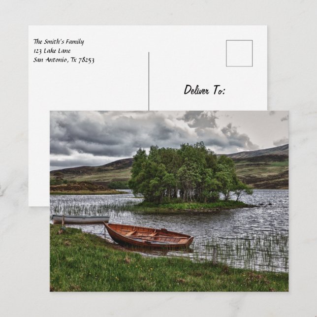 Carte Postale Bateau sur un lac en Ecosse (Devant / Derrière)