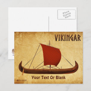 Carte Postale Bateau viking à voile rouge II
