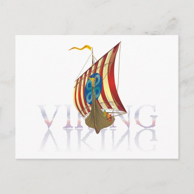 Carte Postale Bateau viking réfléchissant sur une eau mystérieus (Devant)