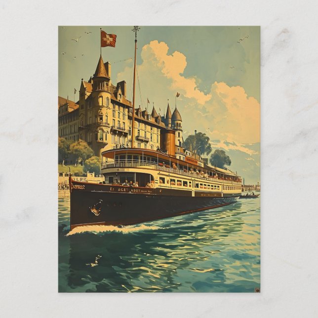 Carte postale bateau vintage Lake Geneva (Devant)